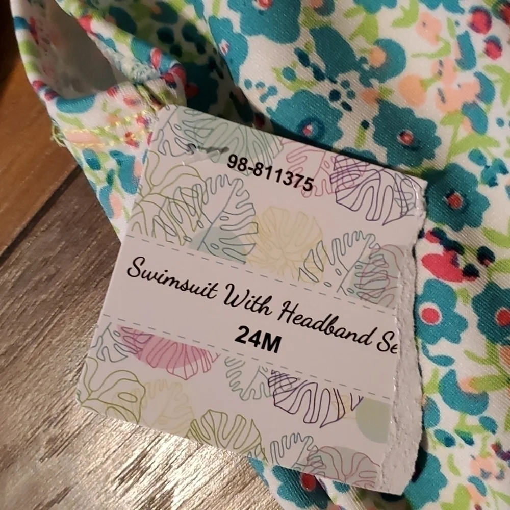Little girl onside swim suit with headband NEW size 24m